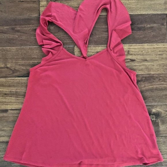 Ginger G true RED V-Neck Ruffle strap V-back sleeveless top Size Large - Picture 5 of 8
